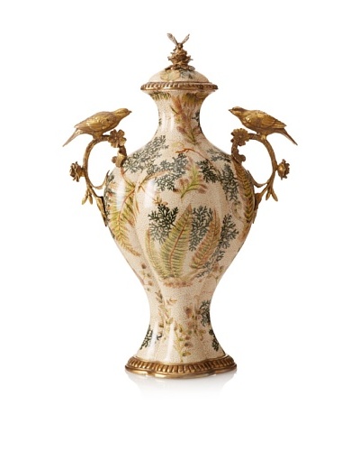 Oriental Danny Moss Fern Jar with Bronze Birds