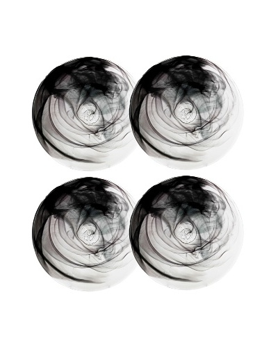 Orrefors Set of 4 Mine Dinner Plates, Black