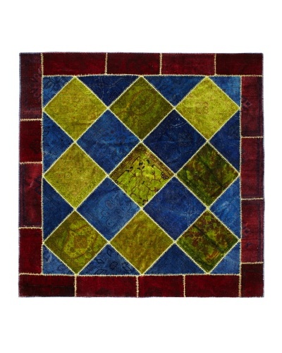 One Of A Kind Overdyed Rug, Maroon/Blue/Green Multi, 10′ 4.5″ Square