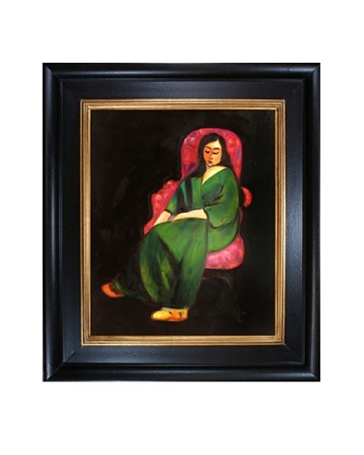 “Lorette in a Green Robe Against a Black Background” Framed Reproduction Oil Painting by Henri Matisse