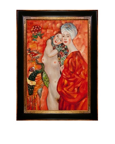overstockArt Klimt Girl Friends Oil Painting with Opulent Frame, Dark Stained Wood Gold Trim