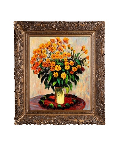 Claude Monet Vase of Chrysanthemums Framed Oil Painting