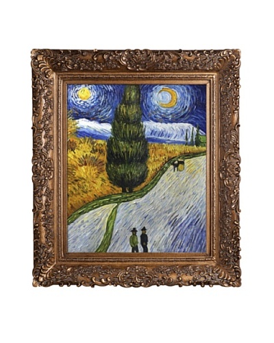 Vincent Van Gogh Road With Cypress and Star Framed Oil Painting