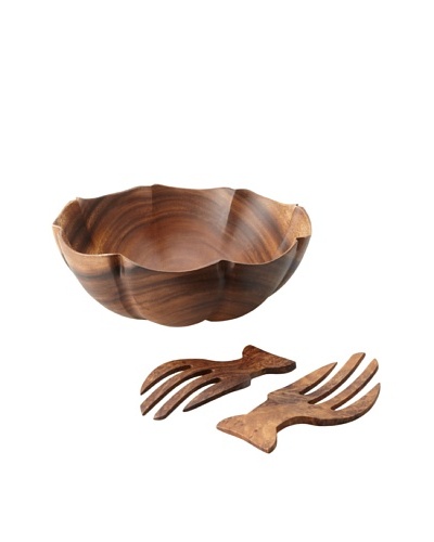 Pacific Merchants Acaciaware Scalloped Bowl with Fish-Shaped Salad Hands