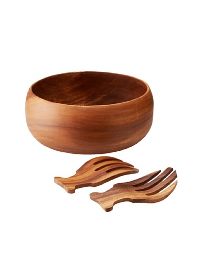 Pacific Merchants Acaciaware 12 Calabash Bowl with Fish-Shaped Salad Hands