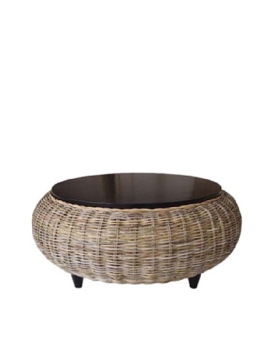 Padma's Plantation Paradise Ottoman with Wood Top, Kubu Grey