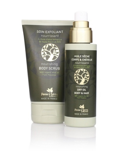 Panier des Sens Organic Olive Oil Body Scrub and Dry Oil, Set of 2