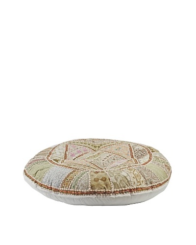 Melange Home Large Round Pouf, Cream Sari