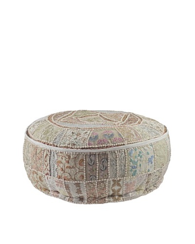 Melange Home Round Pouf, Cream Sari