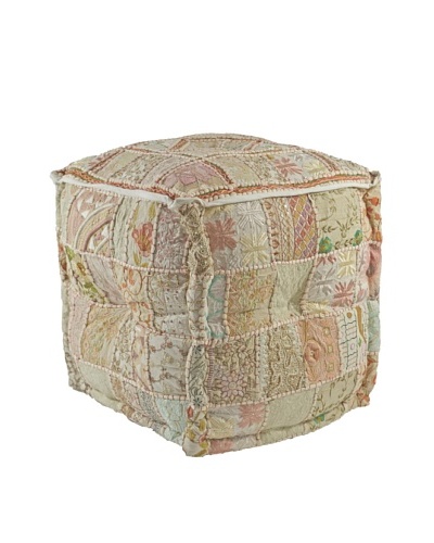 Melange Home Cube Pouf, Cream Sari