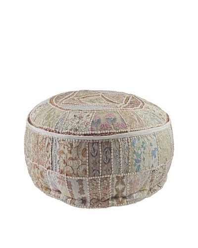 Melange Home Round Pouf, Cream Sari