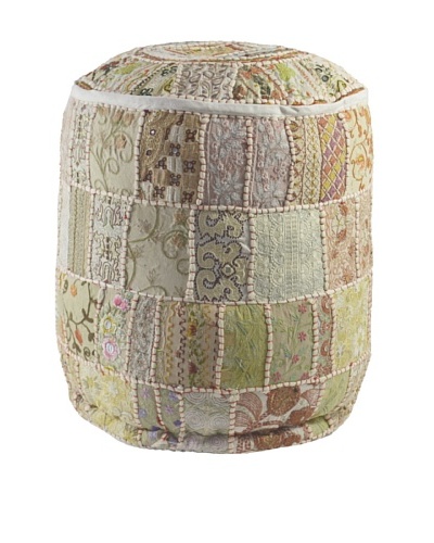 Melange Home Round Pouf, Cream Sari