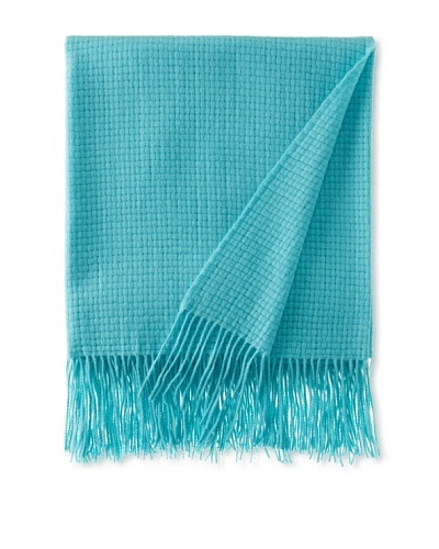 Pür by Pür Cashmere Wool/Cashmere-Blend Basketweave Throw, Turquoise, 50″ x 65″