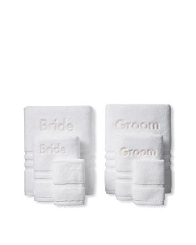 Peacock Alley Naples “Bride” & “Groom” Monogrammed Towel Set, White