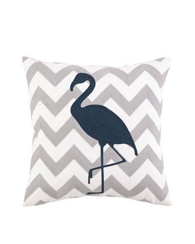 Peking Handicraft Flamingo Embroidered Chevron Pillow