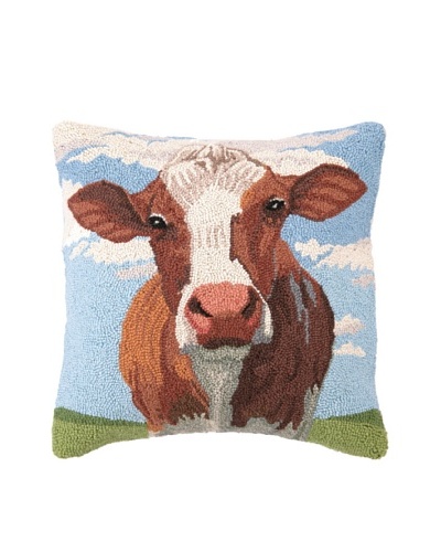 Peking Handicraft Hook Pillow, Cow Portrait, 18 x 18