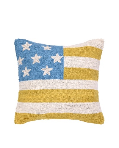 Peking Handicraft American Flag Hook Pillow, Turquoise/Yellow