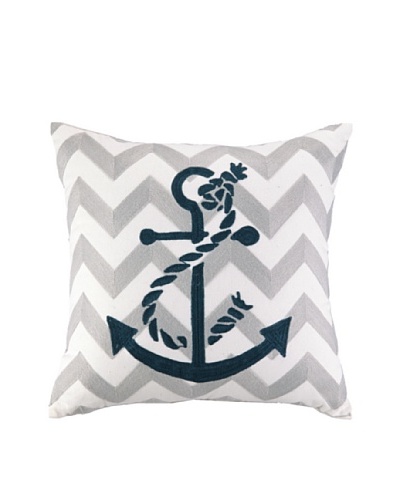 Peking Handicraft Anchor Embroidered Chevron Pillow