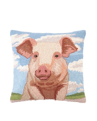 Peking Handicraft Hook Pillow, Pig Portrait, 18 x 18