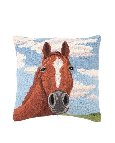 Peking Handicraft Hook Pillow, Horse Portrait, 18 x 18