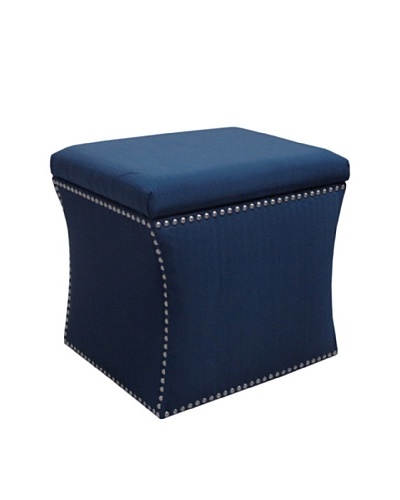 Skyline Pewter Nail Button Storage Ottoman, Navy