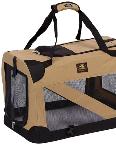 Pet Life Folding Zippered 360 Vista View House Carrier in Khaki, Medium