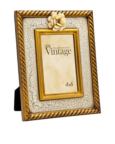 Philip Whitney Ivory Gold Rope & Flower 4″x6″ Frame