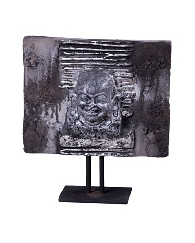 Phillips Collection Lava Stone Buddha Head on Iron Stand, Grey