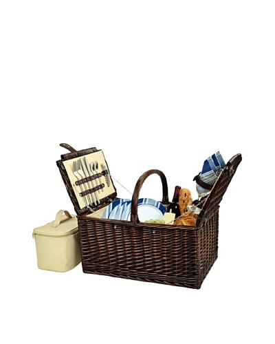 Picnic at Ascot Buckingham Picnic Basket for 4 [Brown Wicker/Blue Stripe]