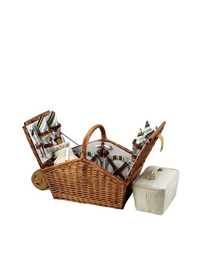 Picnic at Ascot Huntsman Basket for 4 with Blanket, Santa Cruz Stripe