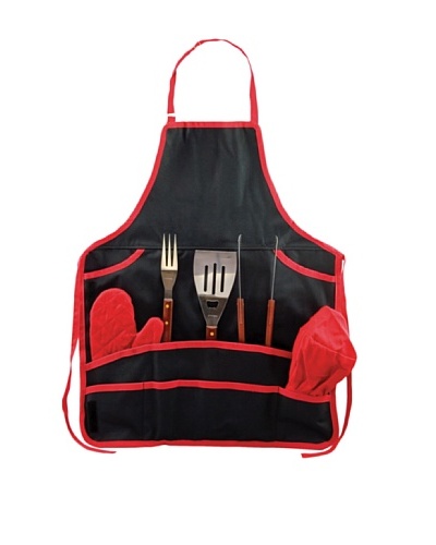 Picnic Time BBQ Apron Tote with Tools, Black