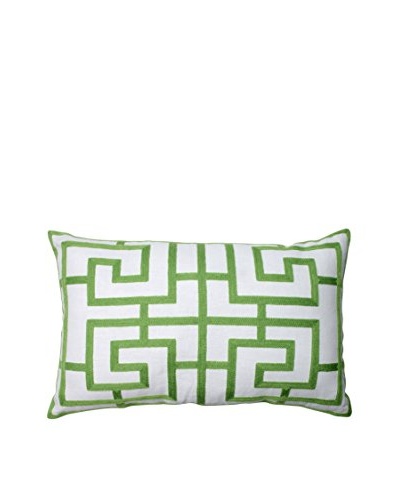 Embroidered Green Geometric Rectangular Throw Pillow