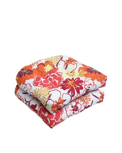 Pillow Perfect Set of 2 Outdoor Floral Fantasy Wicker Seat Cushions, Raspberry