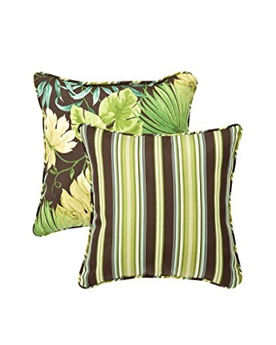 Set of 2 Tropique Lyndhurst Green Indoor/Outdoor Throw Pillows