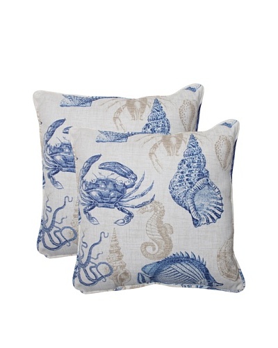 Pillow Perfect Set of 2 Outdoor Sea Life Marine Throw Pillows, Blue/Tan
