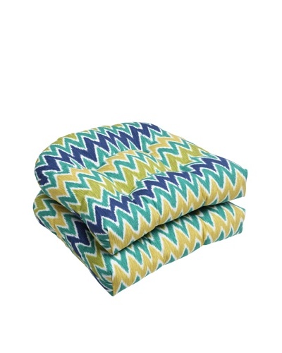 Pillow Perfect Set of 2 Outdoor Zulu Wicker Seat Cushions, Blue/Green