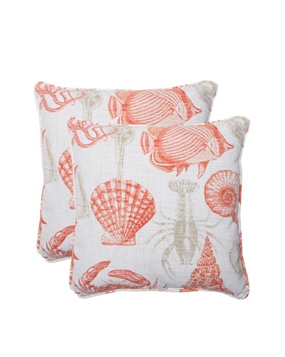 Pillow Perfect Set of 2 Outdoor Sea Life Coral Throw Pillows, Orange/Tan