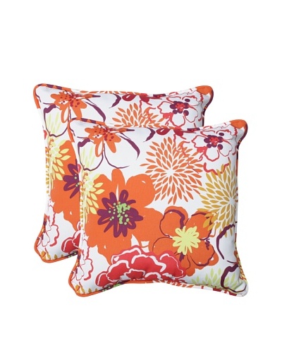 Pillow Perfect Set of 2 Outdoor Floral Fantasy Throw Pillows, Raspberry