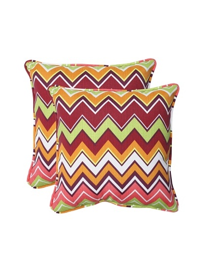 Pillow Perfect Set of 2 Outdoor Zig Zag Throw Pillows, Raspberry