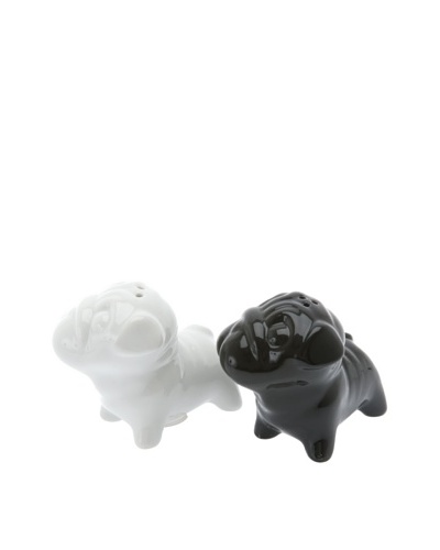 Present Time Ceramic Mops Dogs Salt & Pepper Set, Black/White