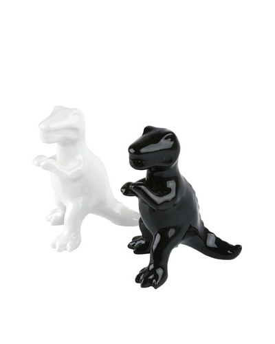 Present Time Ceramic Dino Salt & Pepper Shaker Set, Black/White