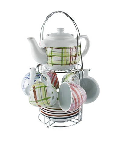 Present Time Tartan Porcelain Tea Set with Stand