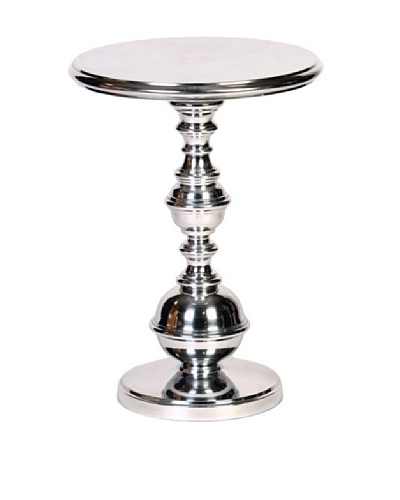 Prima Design Source Round Cast Aluminum Turned-Base Table, Nickel