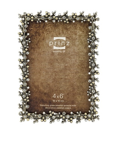 Prinz Claudette Metal Jeweled Frame for 4 by 6-Inch Photo, Antique Gold