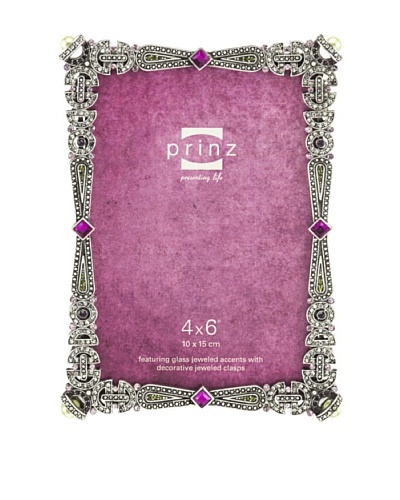 Prinz Raquel Metal Jeweled Frame for 4 by 6-Inch Photo, Antique Silver