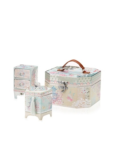 Punch Studio Set of 3 Boudoir Collection Treasure Boxes, Haiku Blossoms