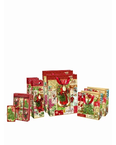 Punch Studio Holiday Gift Bag Set, Christmas Victoriana