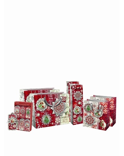 Punch Studio Holiday Gift Bag Set, Silver Shimmer