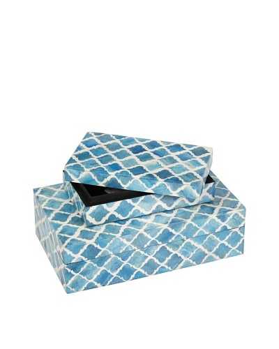 Purva Nested Damask Bone Boxes, Turquoise