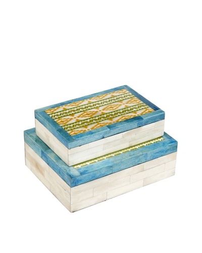 Purva Aztecean Print Bone Nested Boxes, Multi